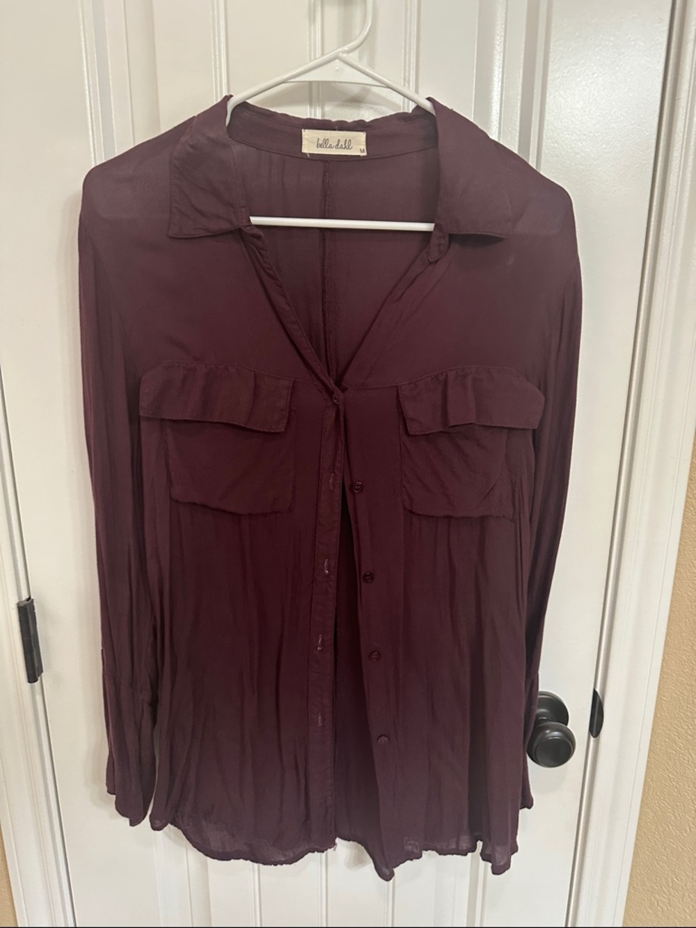 Bella Dahl Deep Burgundy/ Wine Button-Front Long Sleeve Shirt